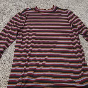 Mock neck Striped Long sleeve  sweater
